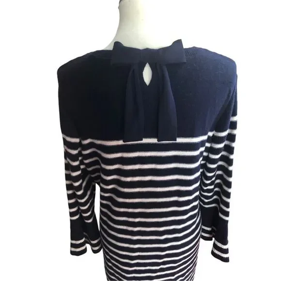 Navy sailor Talbots Navy Blue Ivory Cable Knit Wool Blend Sweater Dress Petite / - Picture 6 of 14